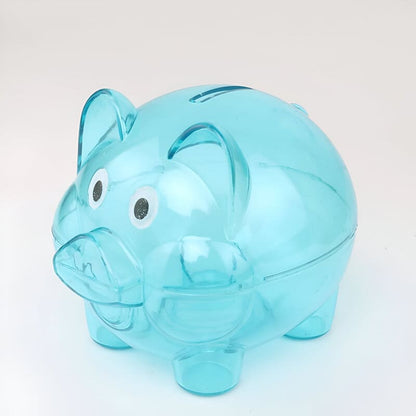 PLASTIKOWA ŚWINKA SKARBONKA PRZEZROCZYSTA - Niebieski / 9.6 x 8.5 cm - Tirelire