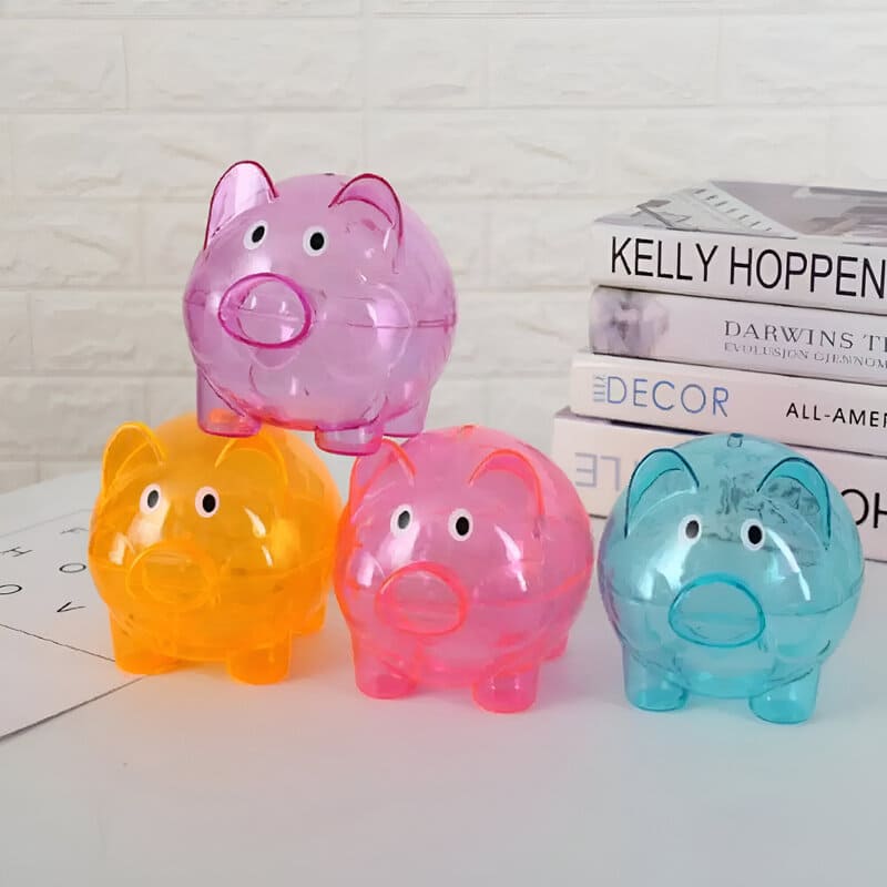 PLASTIKOWA ŚWINKA SKARBONKA PRZEZROCZYSTA - Tirelire