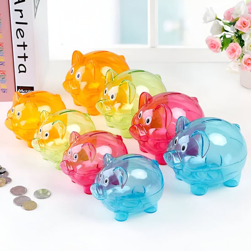 PLASTIKOWA ŚWINKA SKARBONKA PRZEZROCZYSTA - Tirelire