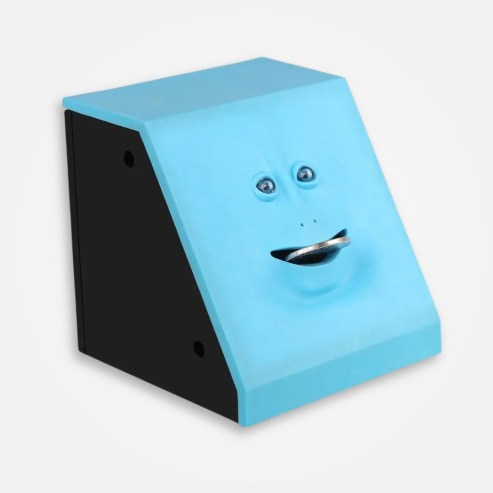 SKARBONKA KTÓRA ZJADA PIENIĄDZE | MIKOŁAJ - Niebieski / 10 x 10 cm