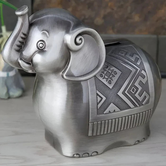 SŁOŃ SKARBONKA | OSKAR - Srebrny / 12 x 13.8 cm / Metal