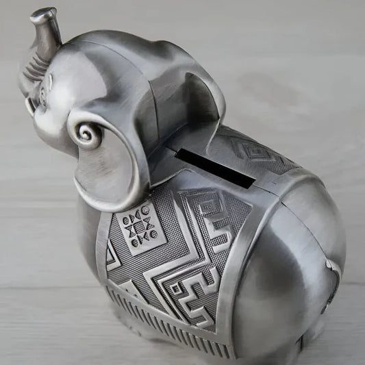 SŁOŃ SKARBONKA | OSKAR - Srebrny / 12 x 13.8 cm / Metal